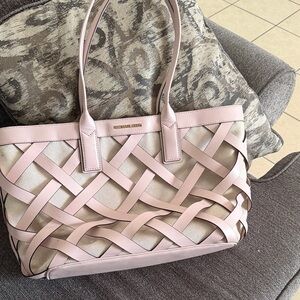 Michael Kors Blush Pink Woven Leather & Canvas Tote